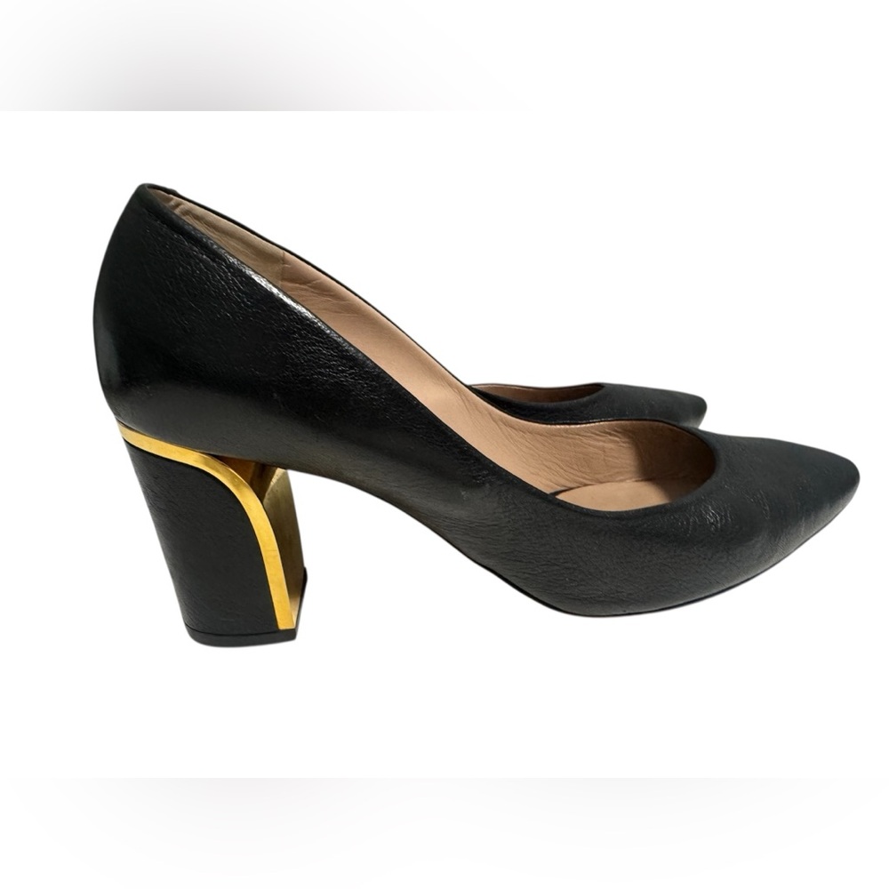 Chloé AUTHENTIC Black Leather Heels with Gold Accent